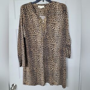 MICHAEL Michael Kors Brown Animal Print V-Neck Signature Gold-tone Ties 1X